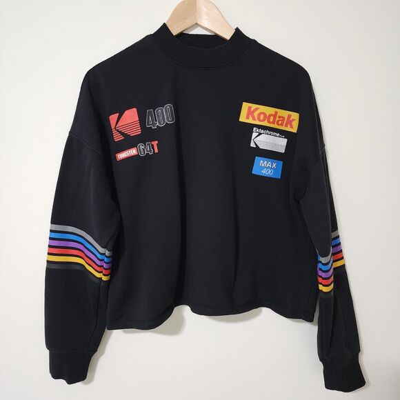 Forever 21 Tops - Forever 21 Kodak Womens Graphic Print Cropped Sweatshirt Black Fleece Size 1X